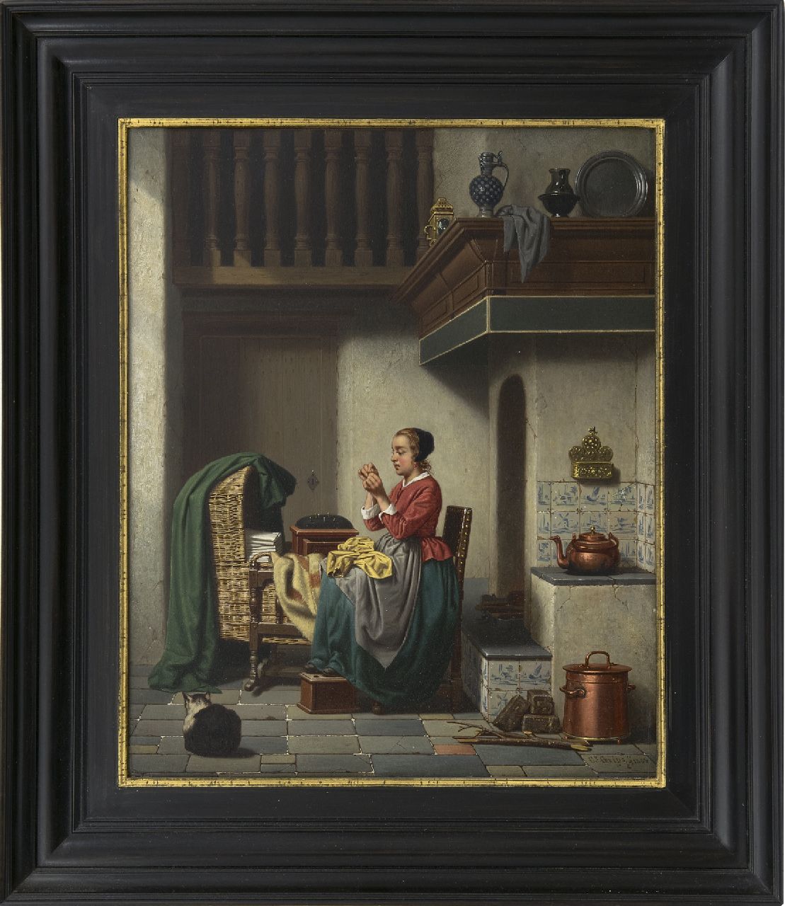 Grips C.J.  | Carel Jozeph Grips, Het verstelwerkje, olieverf op paneel 36,0 x 29,3 cm, gesigneerd rechtsonder en gedateerd 1864