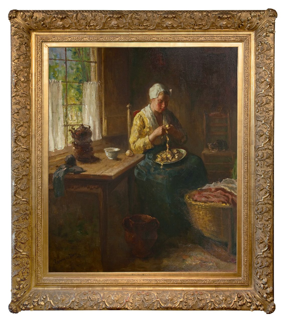 Hoog J.B. de | Johan 'Bernard' de Hoog | Schilderijen te koop aangeboden | Aardappels schillen, olieverf op doek 120,3 x 100,3 cm, gesigneerd linksonder