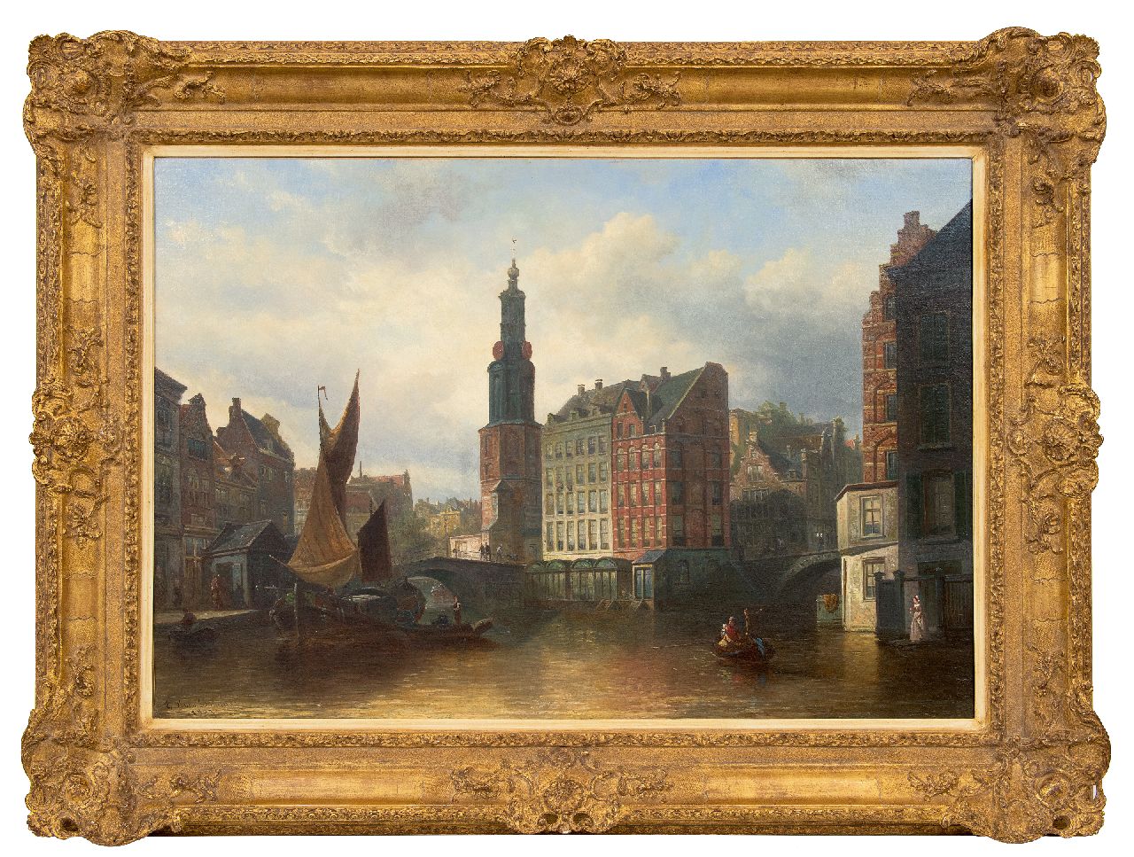 Bommel E.P. van | Elias Pieter van Bommel, Gezicht op de Munttoren, Amsterdam, olieverf op doek 63,3 x 92,7 cm, gesigneerd linksonder en gedateerd 1883