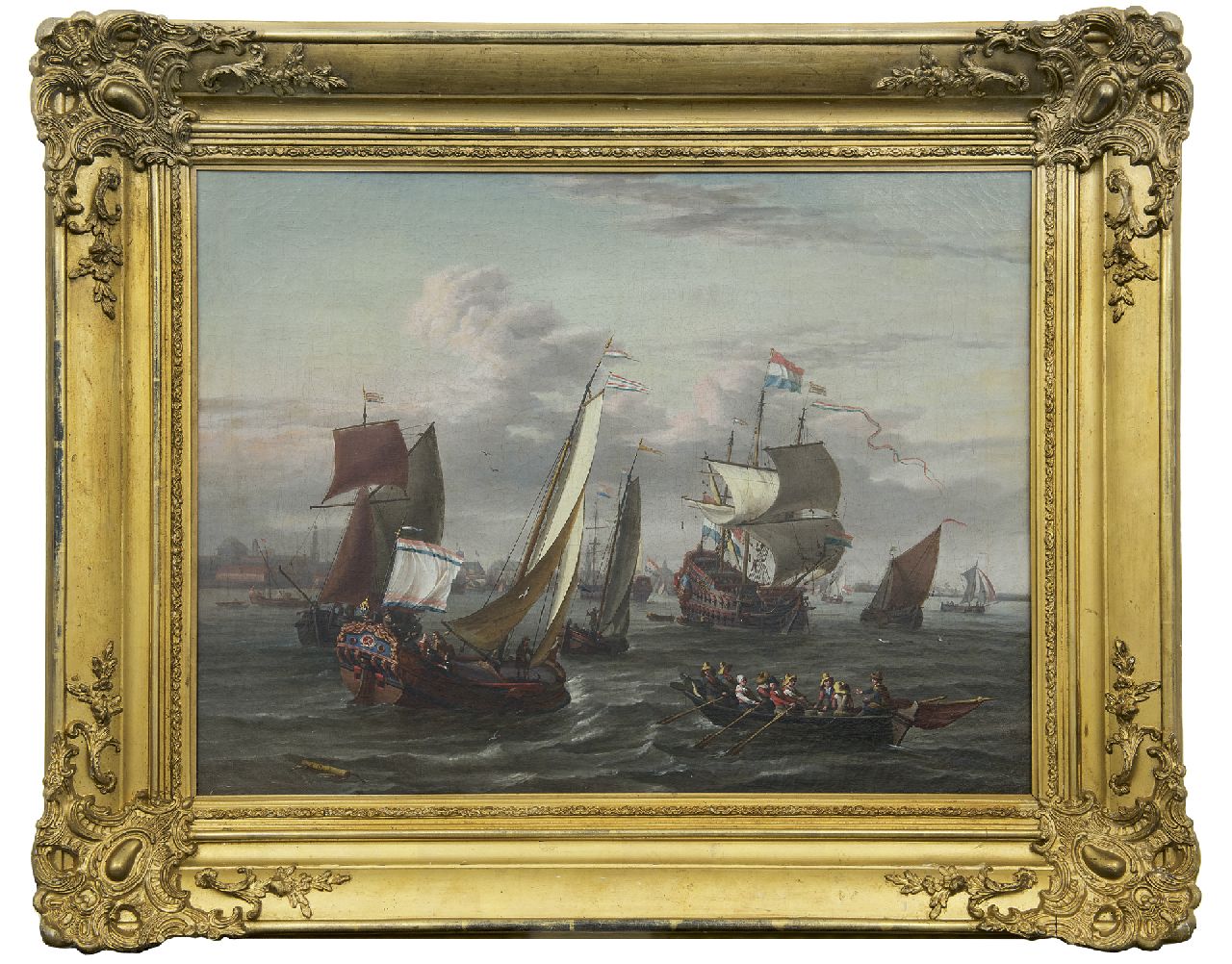 Blaauw J. de | Johannis de Blaauw | Schilderijen te koop aangeboden | Schepen op het IJ bij Amsterdam, olieverf op doek 48,3 x 64,5 cm