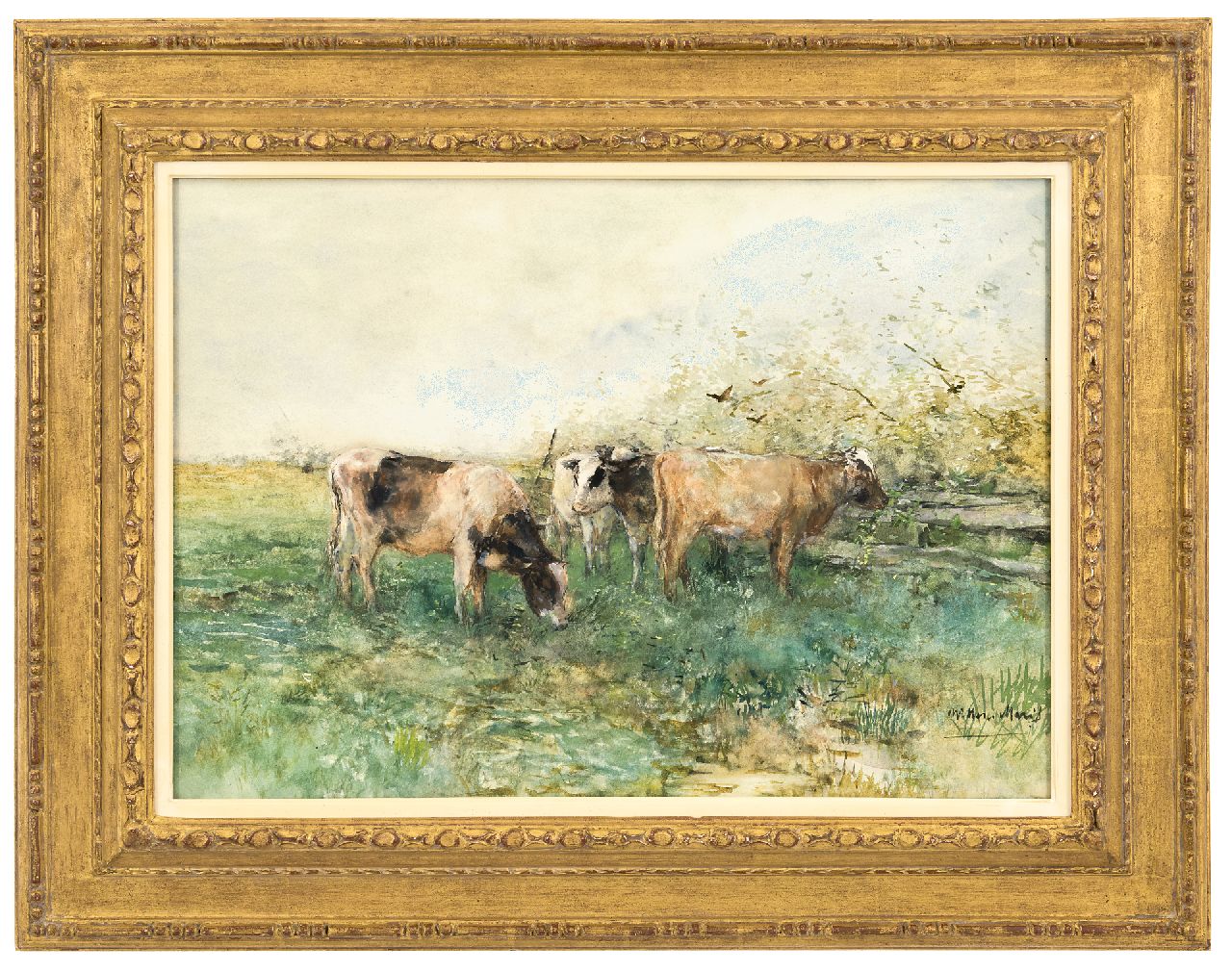 Maris W.  | Willem Maris | Aquarellen en tekeningen te koop aangeboden | Weidende koeien, aquarel en gouache op papier 41,4 x 57,8 cm, gesigneerd rechtsonder