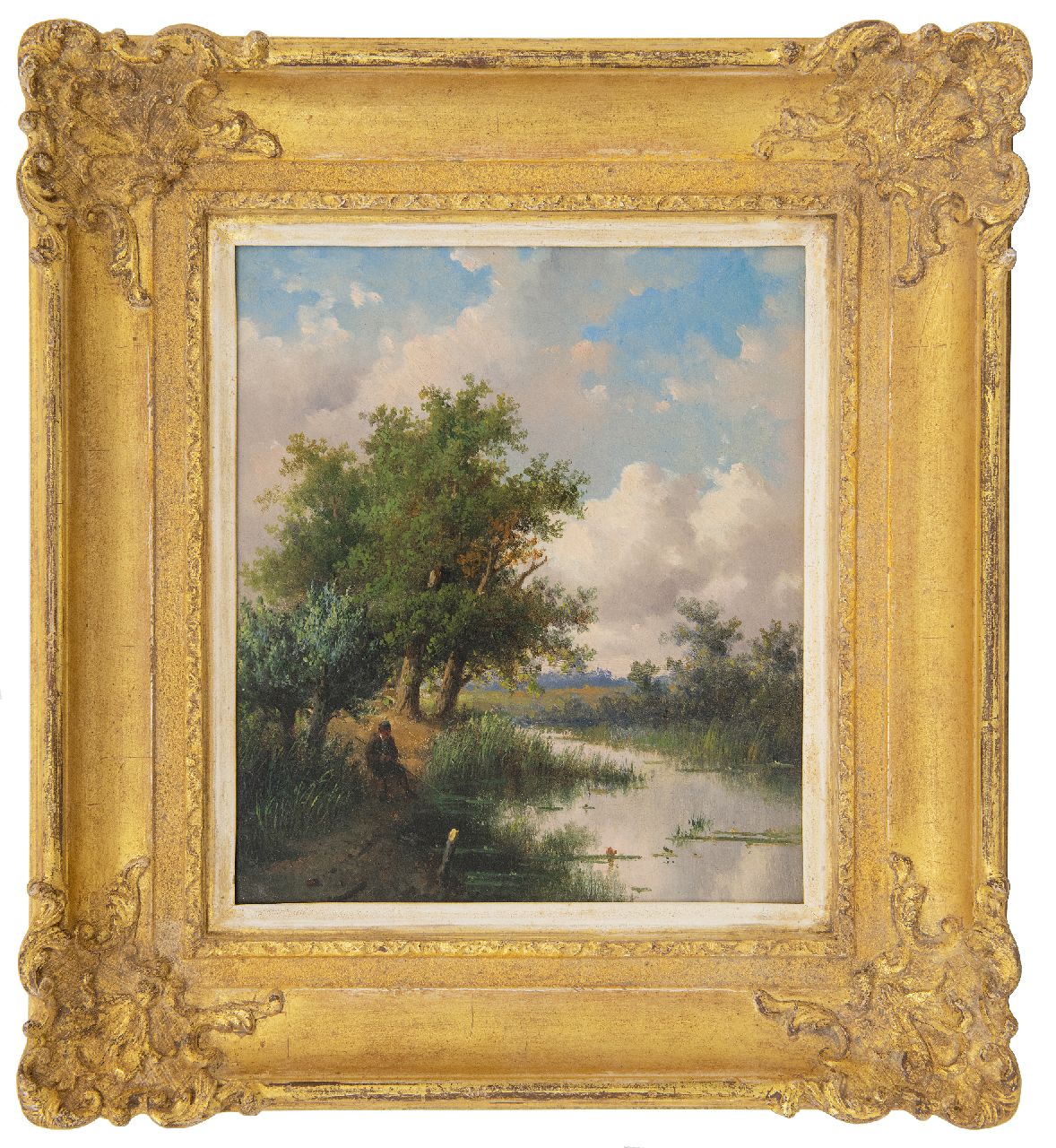 Meiners C.H.  | Claas Hendrik Meiners | Schilderijen te koop aangeboden | Hengelaar bij een sloot, olieverf op paneel 24,6 x 21,6 cm
