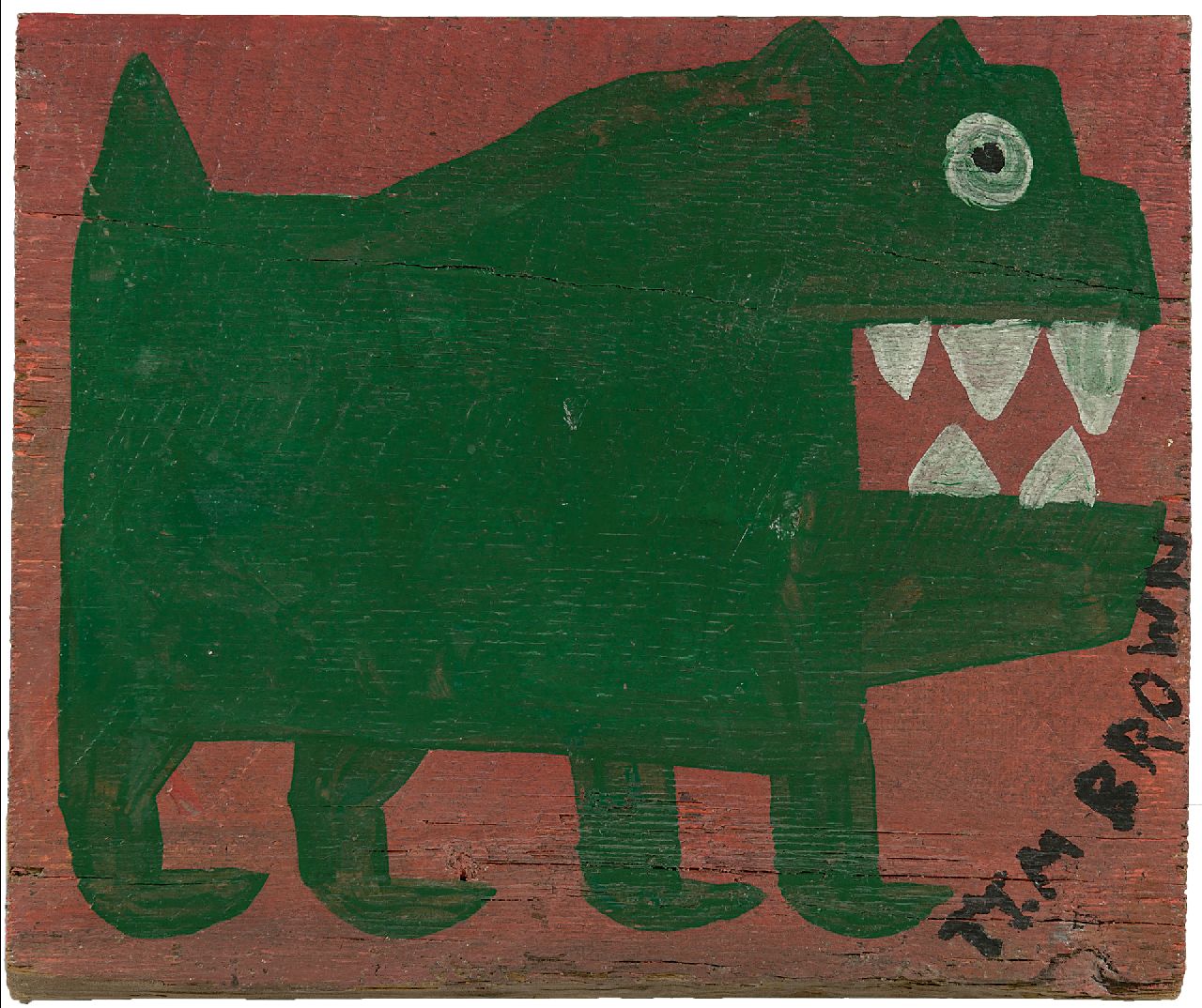 Brown T.  | Timothy 'Tim' Brown, Green dog, acryl op paneel 34,0 x 39,2 cm, gesigneerd rechtsonder en te dateren ca. 1960-1970