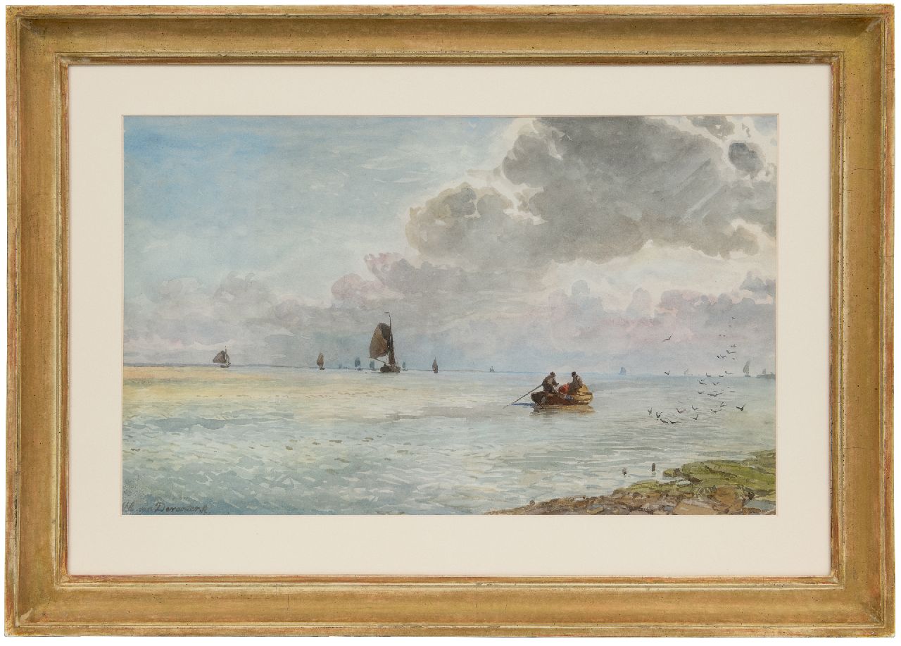 Deventer W.A. van | 'Willem' Anthonie van Deventer | Aquarellen en tekeningen te koop aangeboden | Schepen op kalme zee, aquarel op papier 35,6 x 58,5 cm, gesigneerd linksonder