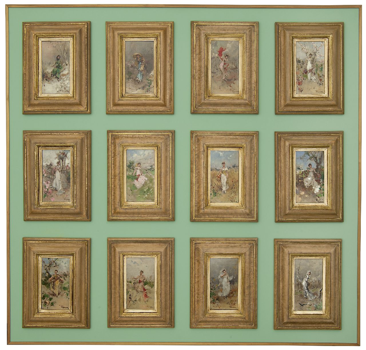 Kaemmerer F.H.  | Frederik Hendrik Kaemmerer, De 12 sterrenbeelden, olieverf op doek op schildersboard 18,5 x 10,3 cm, gesigneerd rechtsonder
