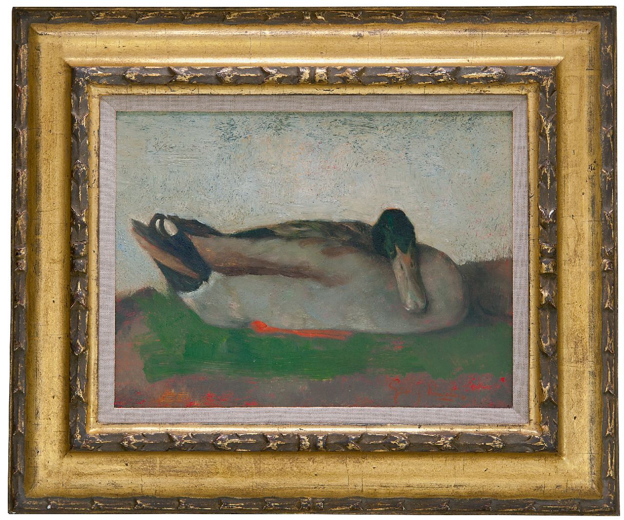 Rueter W.C.G.  | Wilhelm Christian 'Georg' Rueter, Slapende eend, olieverf op paneel 23,5 x 32,2 cm, gesigneerd rechtsonder