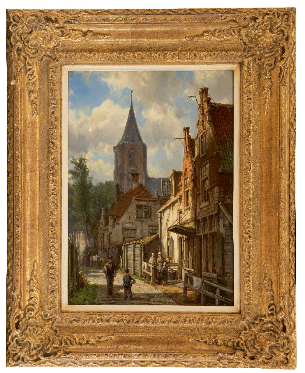 Koekkoek W.  | Willem Koekkoek, Zonnig straatje met figuren, olieverf op paneel 32,3 x 23,0 cm, gesigneerd rechtsonder
