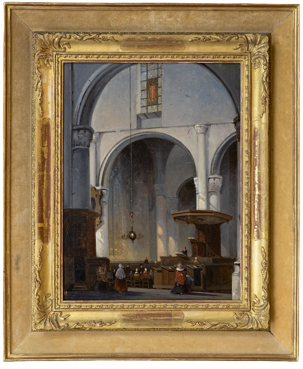 Laar J.H. van de | Jan Hendrik van de Laar | Schilderijen te koop aangeboden | Kerkinterieur, olieverf op paneel 36,9 x 27,9 cm