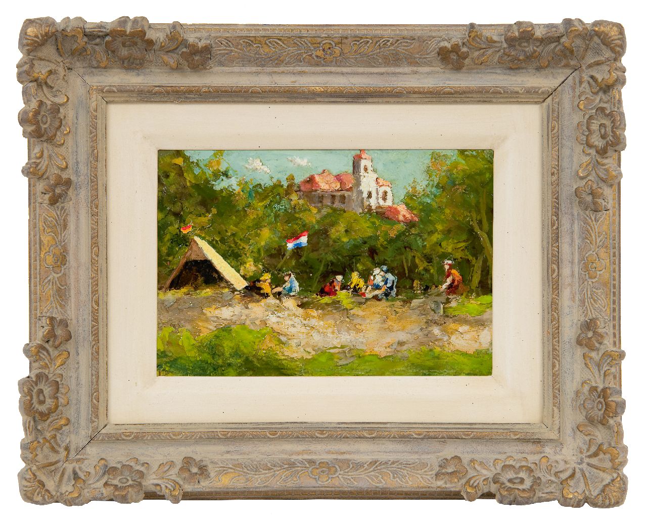 Zwiers P.R.  | Pieter Roelof 'Piet' Zwiers | Schilderijen te koop aangeboden | Kamperen, olieverf op board 12,0 x 17,5 cm