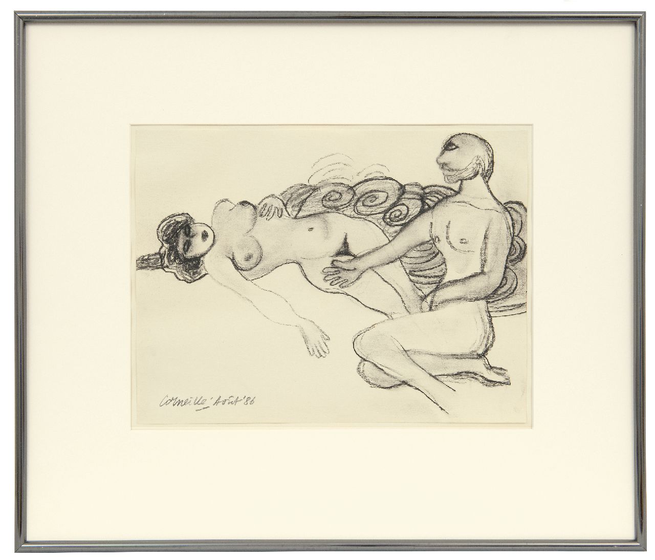 Corneille ('Corneille' Guillaume Beverloo)   | Corneille ('Corneille' Guillaume Beverloo) | Aquarellen en tekeningen te koop aangeboden | Man en vrouw, houtskool op papier 23,7 x 31,8 cm, gesigneerd linksonder en gedateerd 'Août' '86