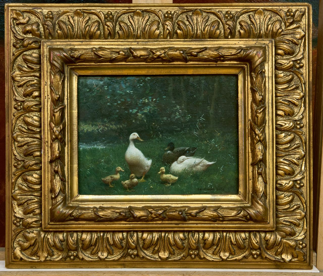 Artz C.D.L.  | 'Constant' David Ludovic Artz, Eendenfamilie in het gras, olieverf op paneel 18,2 x 24,2 cm, gesigneerd rechtsonder