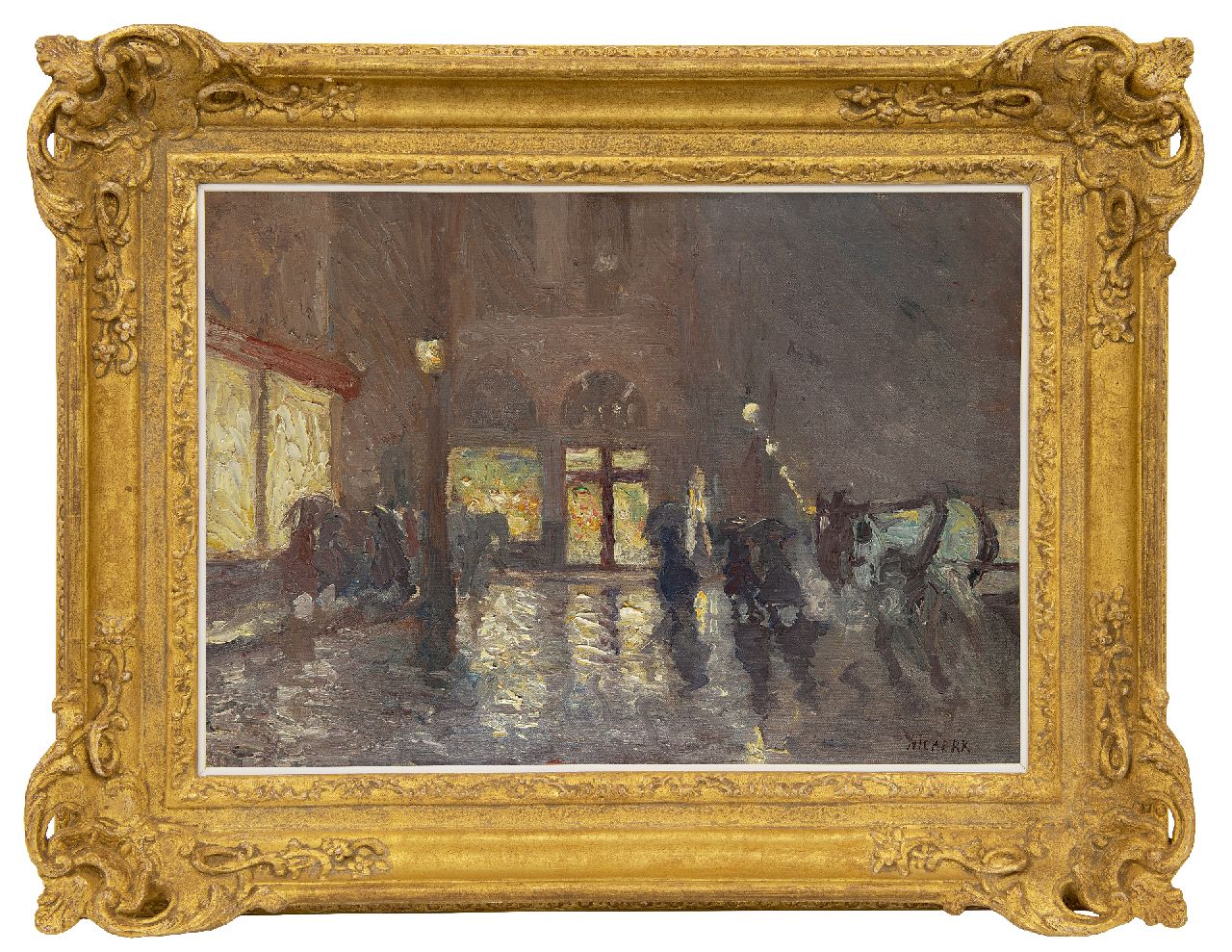Niekerk M.J.  | 'Maurits' Joseph Niekerk | Schilderijen te koop aangeboden | Avond in Brussel, olieverf op doek 39,2 x 55,4 cm, gesigneerd rechtsonder