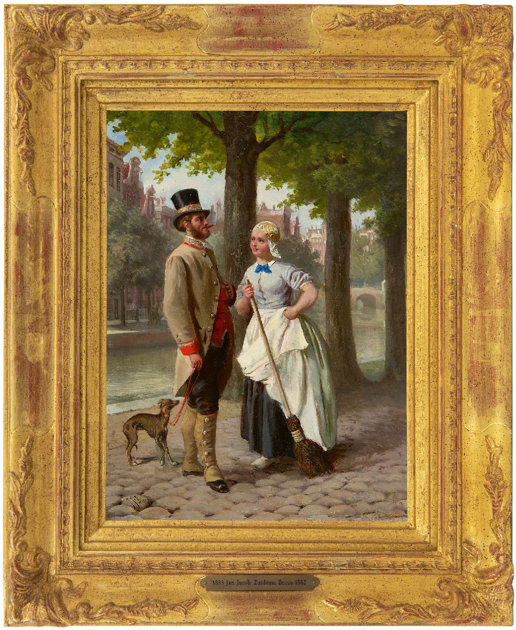 Zuidema Broos J.J.  | Jan Jacob Zuidema Broos | Schilderijen te koop aangeboden | Romance op de gracht, Amsterdam, olieverf op paneel 29,0 x 21,0 cm, gesigneerd linksonder