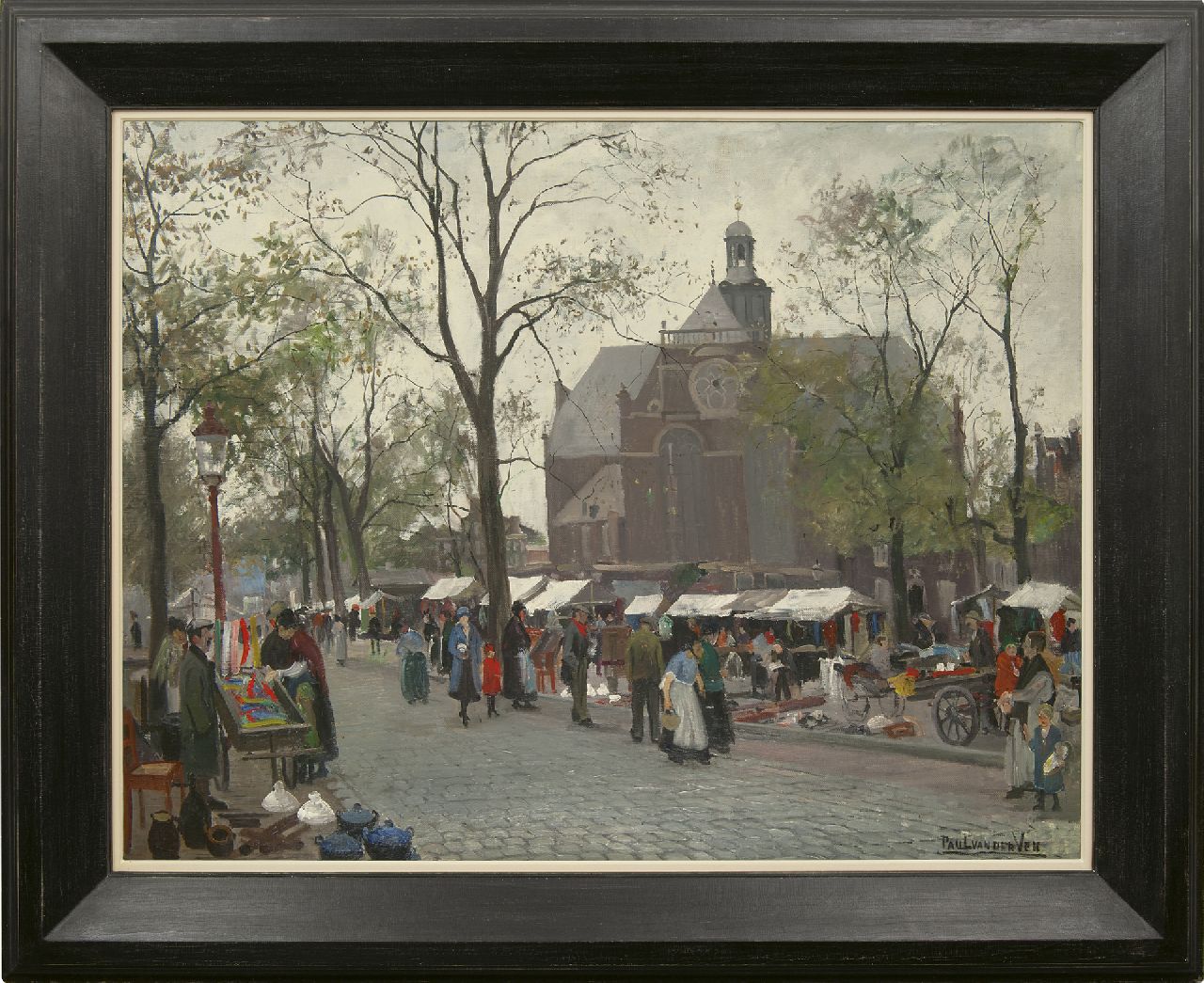 Ven P.J. van der | 'Paul' Jan van der Ven | Schilderijen te koop aangeboden | De Noordermarkt, Amsterdam, olieverf op doek 84,4 x 109,8 cm, gesigneerd rechtsonder en op spieraam
