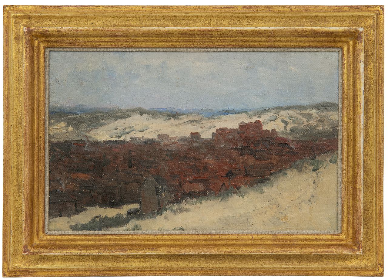 Mesdag H.W.  | Hendrik Willem Mesdag | Schilderijen te koop aangeboden | Schets van Scheveningen - Studie voor Panorama Mesdag, olieverf op doek op paneel 20,0 x 31,5 cm, te dateren ca. 1880