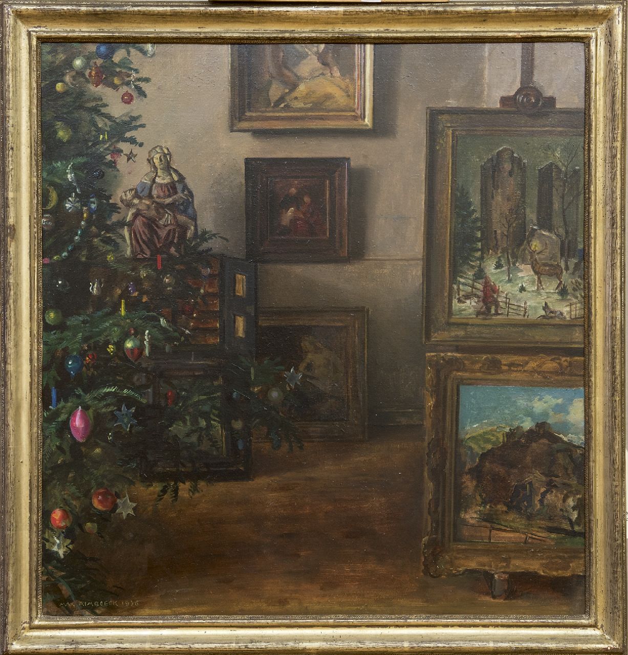 Rimböck M.  | Max Rimböck | Schilderijen te koop aangeboden | Kerstinterieur, olieverf op asbest 61,3 x 58,3 cm, gesigneerd linksonder en gedateerd 1936