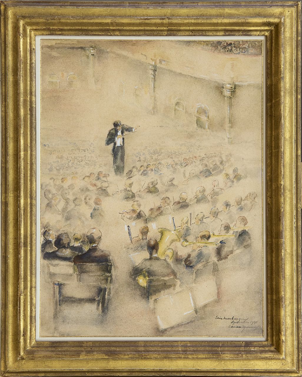 Neuburger E.  | Eliazer 'Elie' Neuburger, In het Concertgebouw, Amsterdam, aquarel op papier 40,0 x 30,0 cm, gesigneerd rechtsonder en gedateerd september 1941