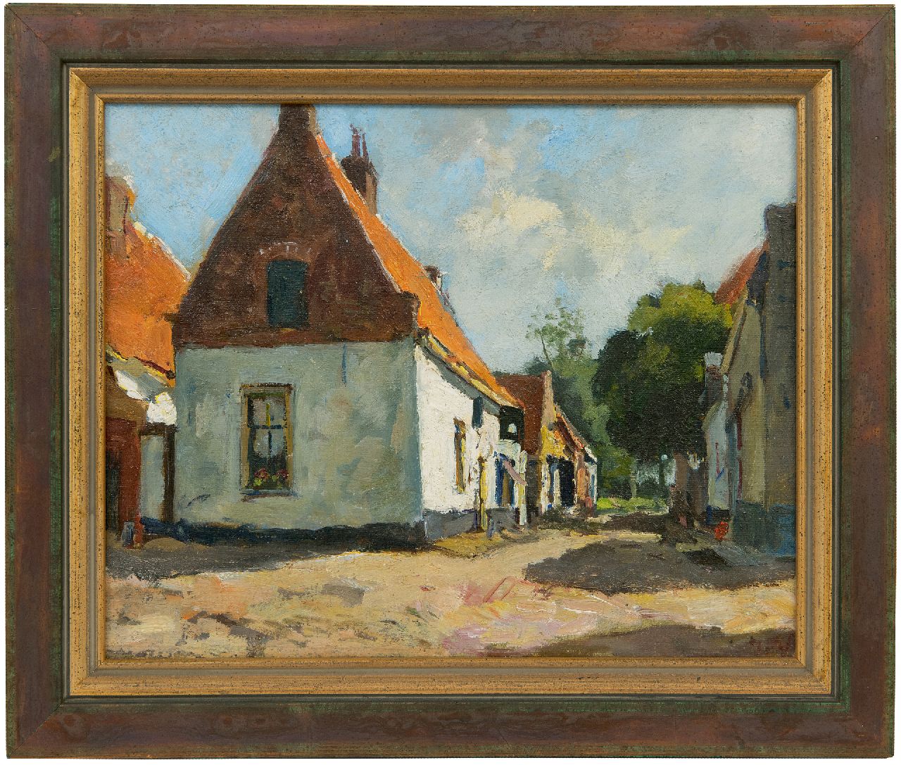 Vuuren J. van | Jan van Vuuren | Schilderijen te koop aangeboden | Zonnig straatje in Elburg, olieverf op doek 24,1 x 30,1 cm, gesigneerd rechtsonder