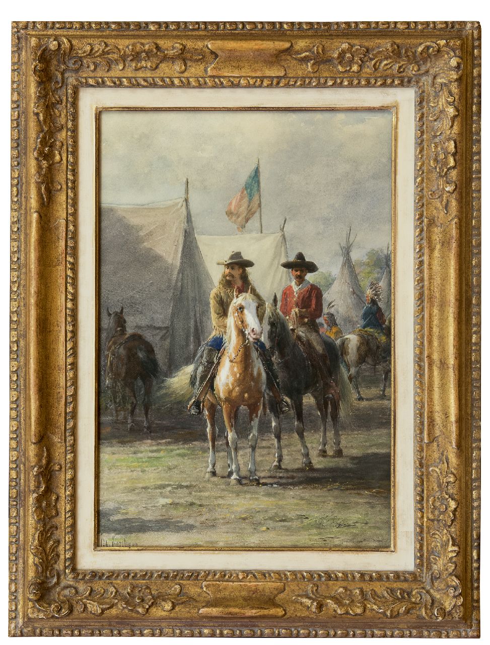 Eerelman O.  | Otto Eerelman, Buffalo Bill op een Appaloosa, aquarel en gouache op papier 54,3 x 36,9 cm, gesigneerd linksonder