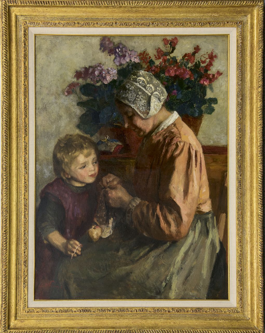 Neuhuys J.A.  | Johannes 'Albert' Neuhuys, Bij moeder, olieverf op doek 100,3 x 74,7 cm, gesigneerd linksonder