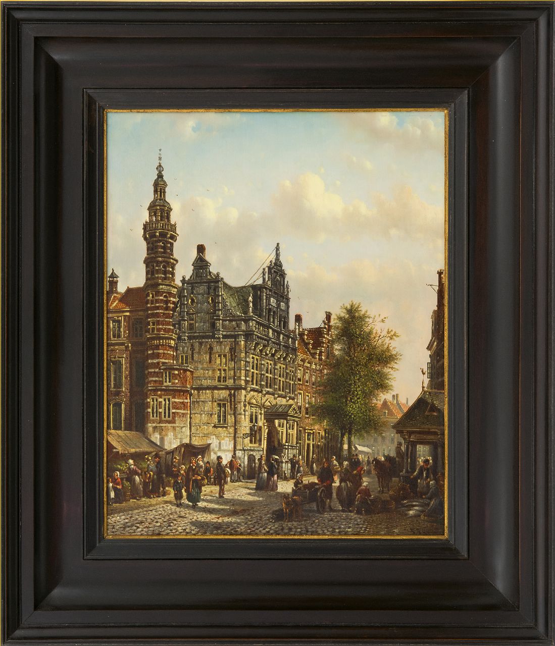 Spohler J.F.  | Johannes Franciscus Spohler | Schilderijen te koop aangeboden | Het Oude Stadhuis van Den Haag aan de Groenmarkt, olieverf op paneel 40,0 x 32,9 cm, gesigneerd rechtsonder