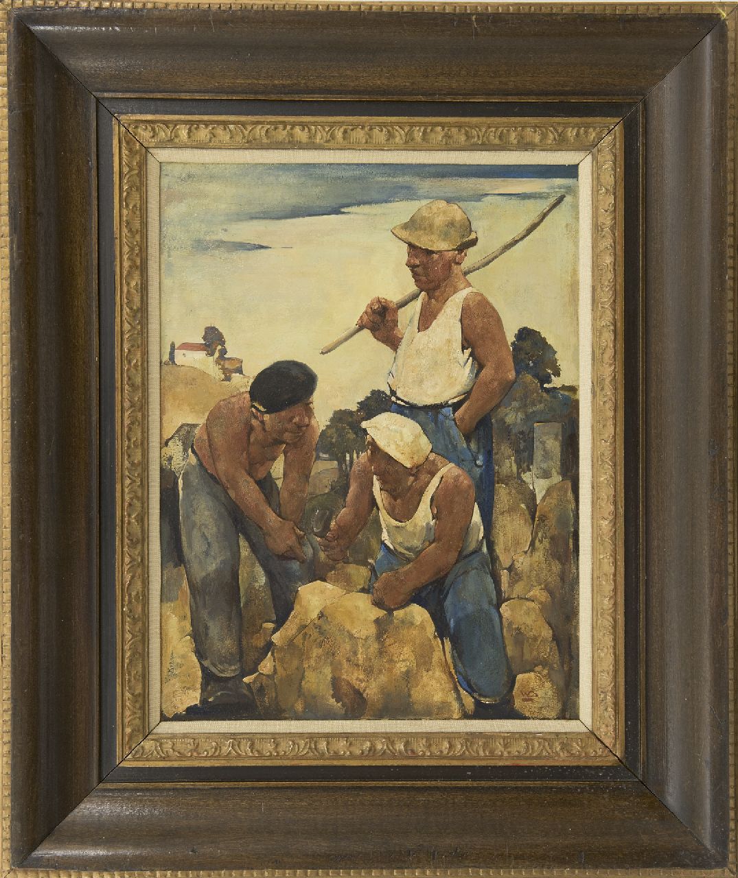 Berg W.H. van den | 'Willem' Hendrik van den Berg | Schilderijen te koop aangeboden | Steenhouwers, olieverf op schildersboard 39,9 x 30,0 cm, gesigneerd rechtsonder met initiaal