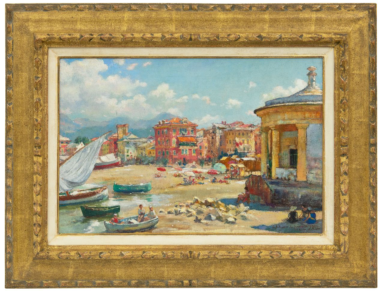 Bueno de Mesquita D.A.  | David Abraham Bueno de Mesquita, Het strand van Sestri Levante, olieverf op doek 28,6 x 42,6 cm, gesigneerd rechtsonder en gedateerd 'Sestri Levante' 1929
