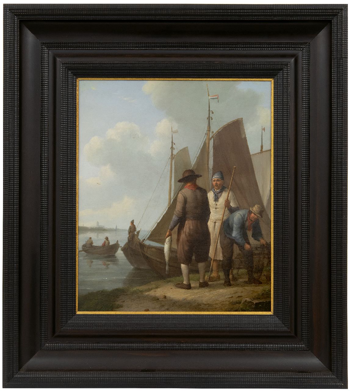 Koekkoek J.H.  | Johannes Hermanus Koekkoek | Schilderijen te koop aangeboden | Visserslui bij afgemeerde botters (tezamen met 15827), olieverf op paneel 36,4 x 30,6 cm, gesigneerd rechtsonder en te dateren ca. 1834
