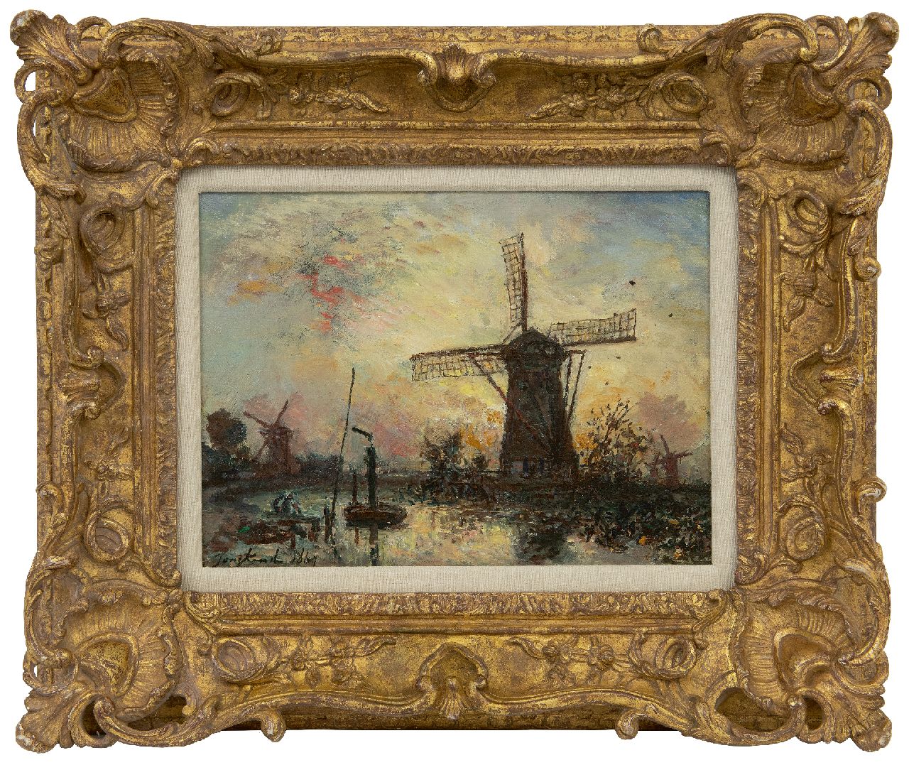 Jongkind J.B.  | Johan Barthold Jongkind, Moulins au bord d'un canal, Hollande, olieverf op doek 24,6 x 33,0 cm, gesigneerd linksonder en gedateerd 1869