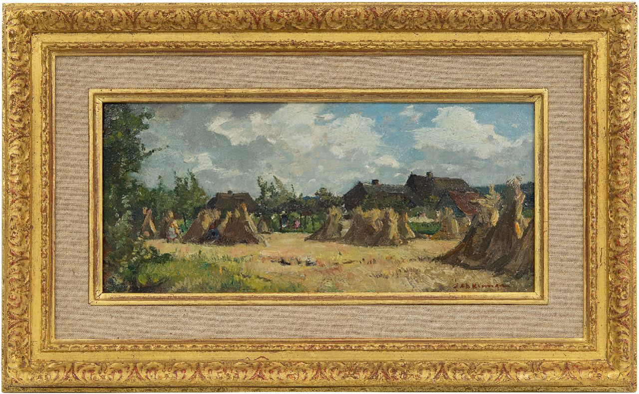 Akkeringa J.E.H.  | 'Johannes Evert' Hendrik Akkeringa | Schilderijen te koop aangeboden | Spelende kinderen tussen korenschoven, olieverf op paneel 12,1 x 27,1 cm, gesigneerd rechtsonder