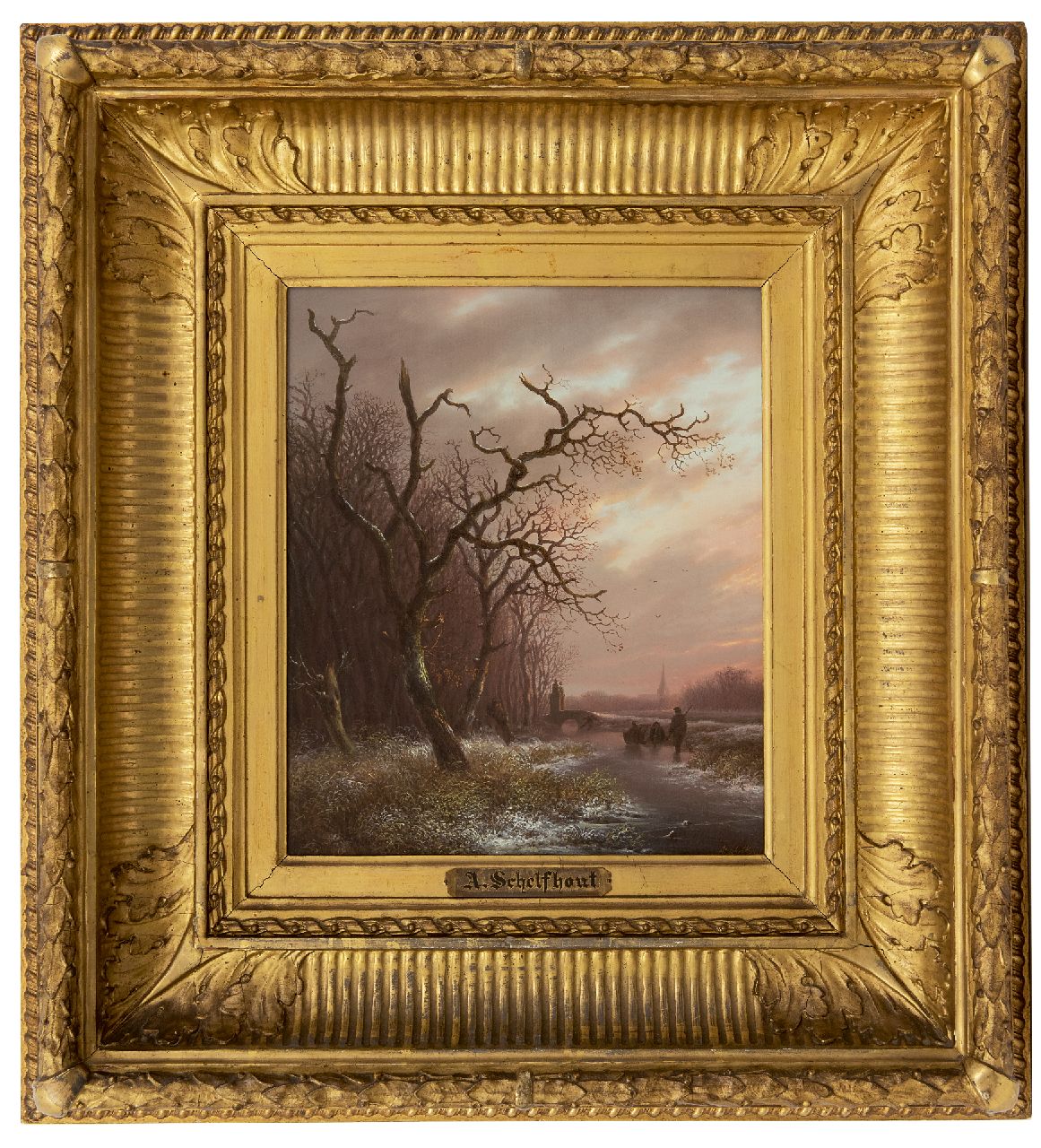 Schelfhout A.  | Andreas Schelfhout | Schilderijen te koop aangeboden | Winterlandschap met figuren op het ijs, olieverf op paneel 29,5 x 24,7 cm, gesigneerd rechtsonder en te dateren ca. 1812
