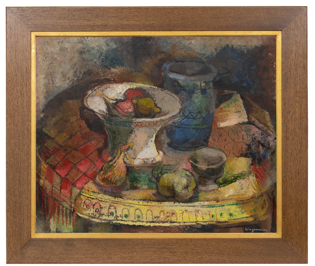 Wagemaker A.B.  | Adriaan Barend 'Jaap' Wagemaker, Stilleven met vazen en fruit, olieverf op doek 70,4 x 85,3 cm, gesigneerd rechtsonder
