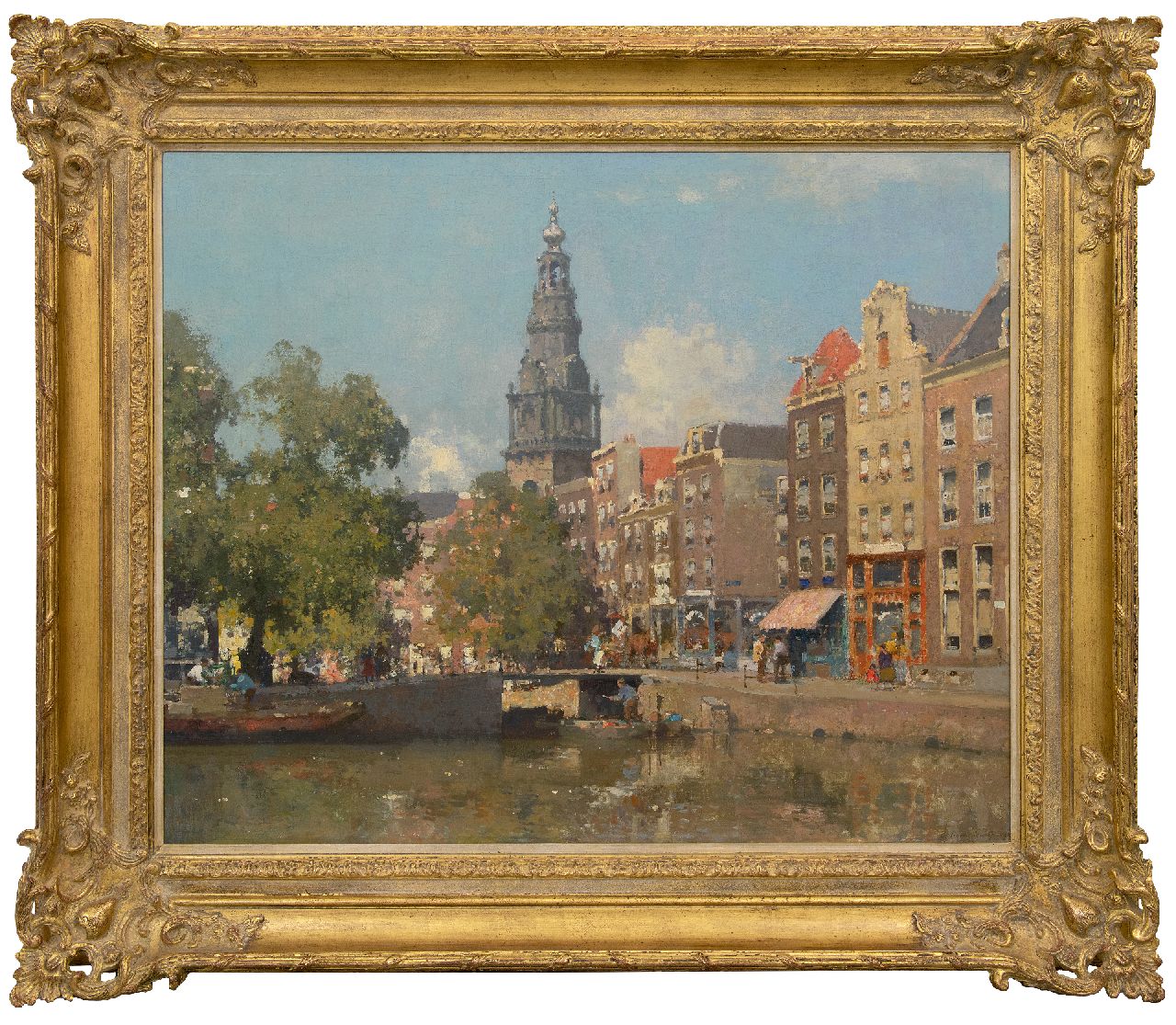 Vreedenburgh C.  | Cornelis Vreedenburgh | Schilderijen te koop aangeboden | Gezicht op de Raamgracht en de Zuiderkerkstoren, Amsterdam, olieverf op doek 77,0 x 94,0 cm, gesigneerd rechtsonder en gedateerd 1927