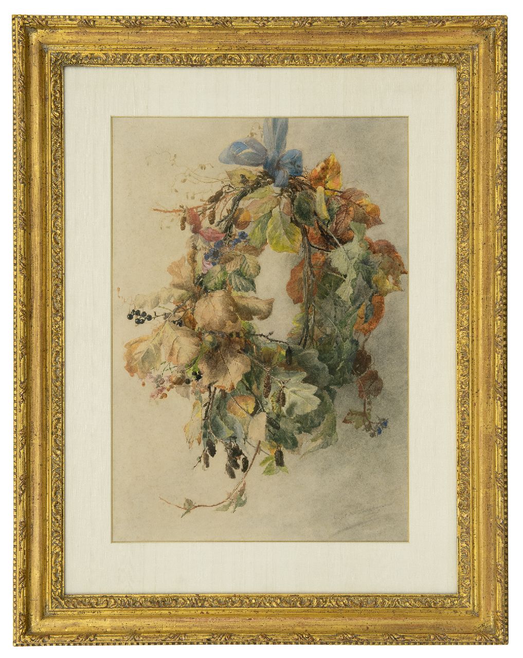 Sande Bakhuyzen G.J. van de | 'Gerardine' Jacoba van de Sande Bakhuyzen, Herfstkrans, aquarel op papier 49,3 x 34,3 cm, gesigneerd rechtsonder