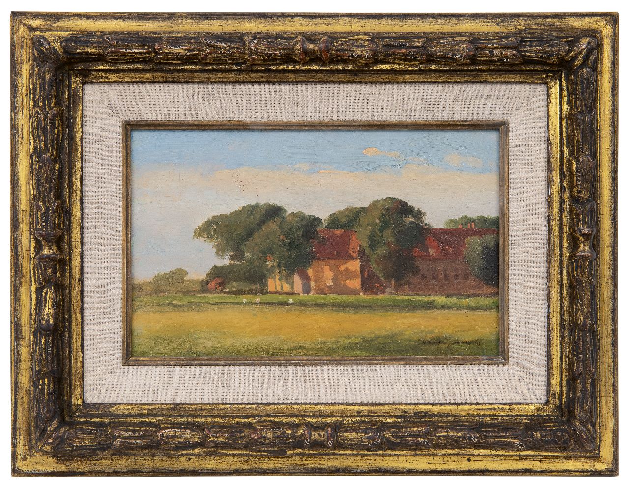 Weissenbruch H.J.  | Hendrik Johannes 'J.H.' Weissenbruch | Schilderijen te koop aangeboden | Landschap met boerderij - schets, olieverf op schildersboard 17,9 x 28,3 cm, gesigneerd rechtsonder