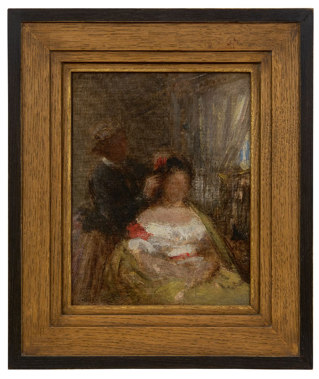 Fantin-Latour I.H.J.T.  | Ignace 'Henri' Jean Théodore Fantin-Latour | Schilderijen te koop aangeboden | La coiffeuse, olieverf op doek 27,0 x 21,2 cm, gesigneerd linksboven