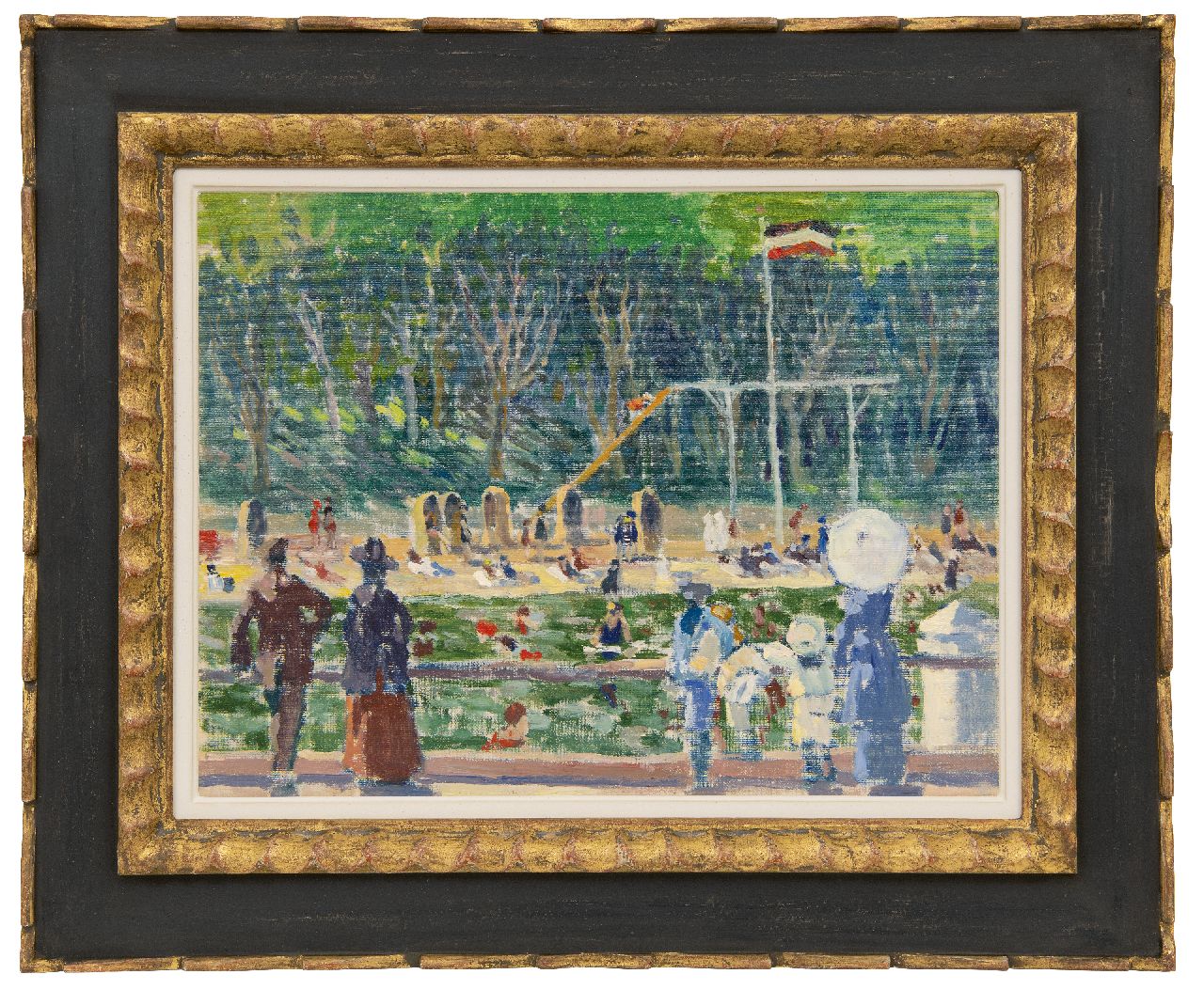 Bloos R.W.  | 'Richard' Willi Bloos | Schilderijen te koop aangeboden | Zonnige dag in het strandbad, olieverf op doek op schildersboard 32,0 x 42,0 cm