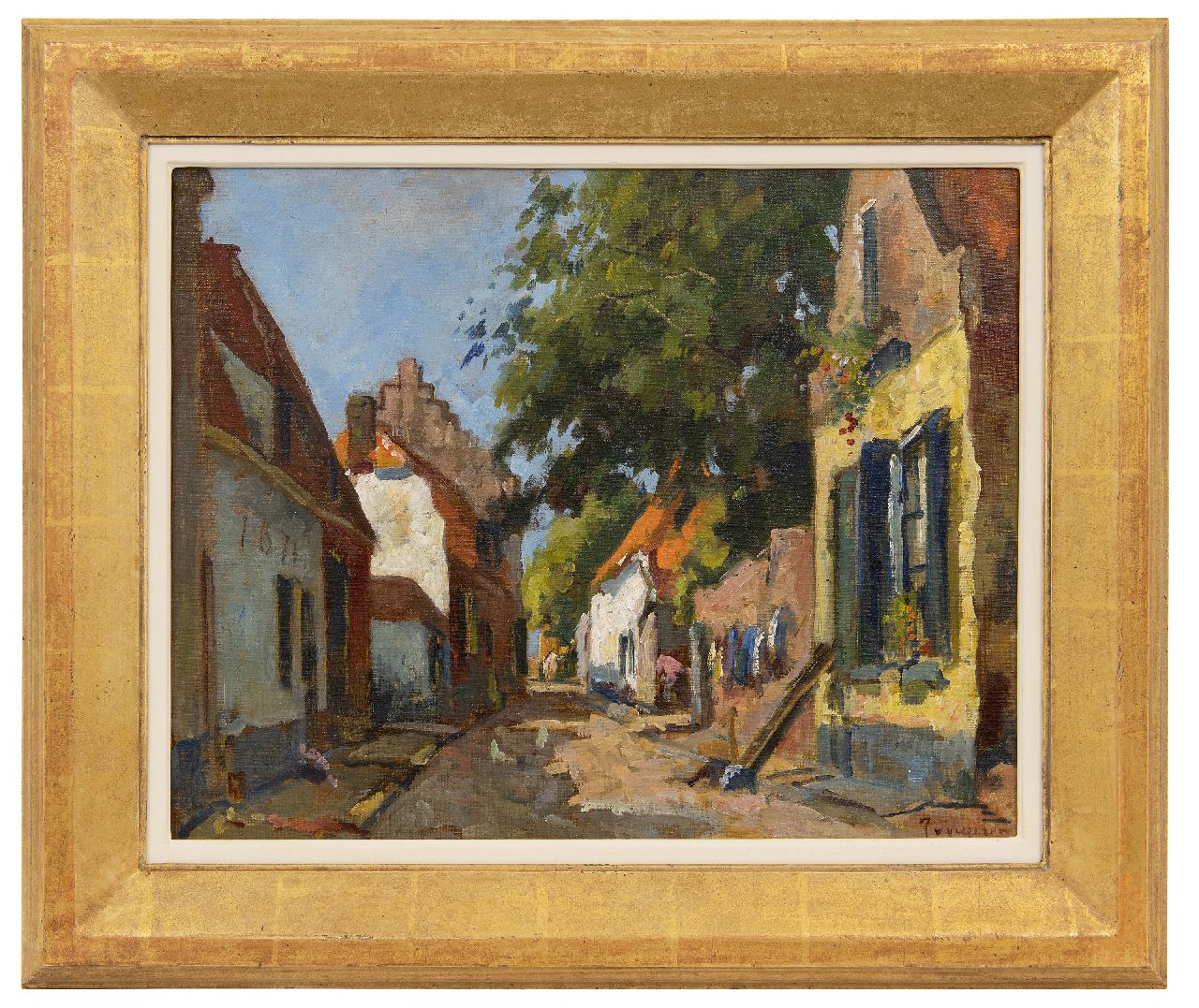 Vuuren J. van | Jan van Vuuren | Schilderijen te koop aangeboden | Zonnig dorpsstraatje, olieverf op doek 40,0 x 50,1 cm, gesigneerd rechtsonder