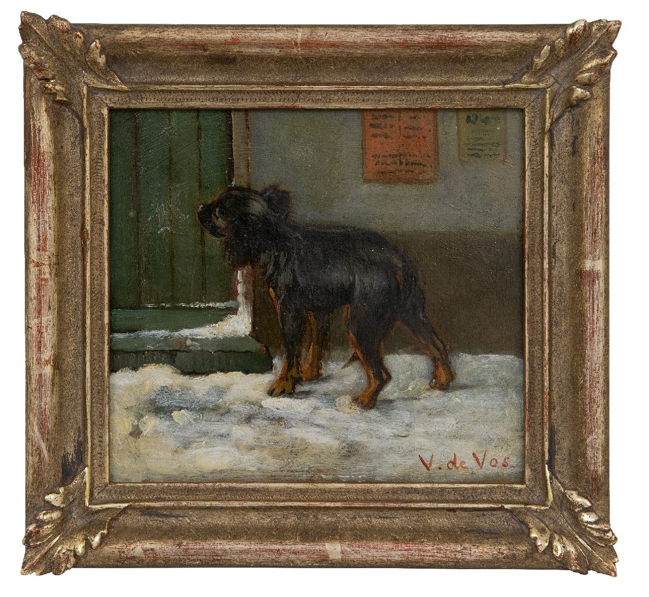 Vos V. de | Vincent de Vos | Schilderijen te koop aangeboden | Op de bestemming aangekomen, olieverf op doek 15,6 x 17,1 cm, gesigneerd rechtsonder