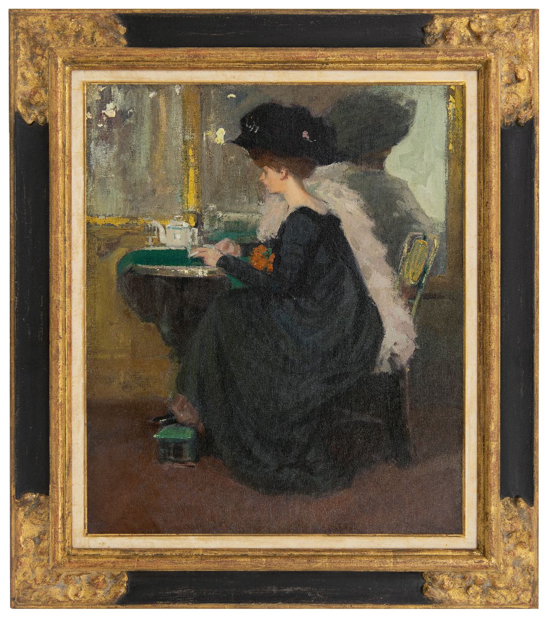 Nissl R.  | Rudolf Nissl, Dame in het café, olieverf op doek 54,9 x 46,2 cm