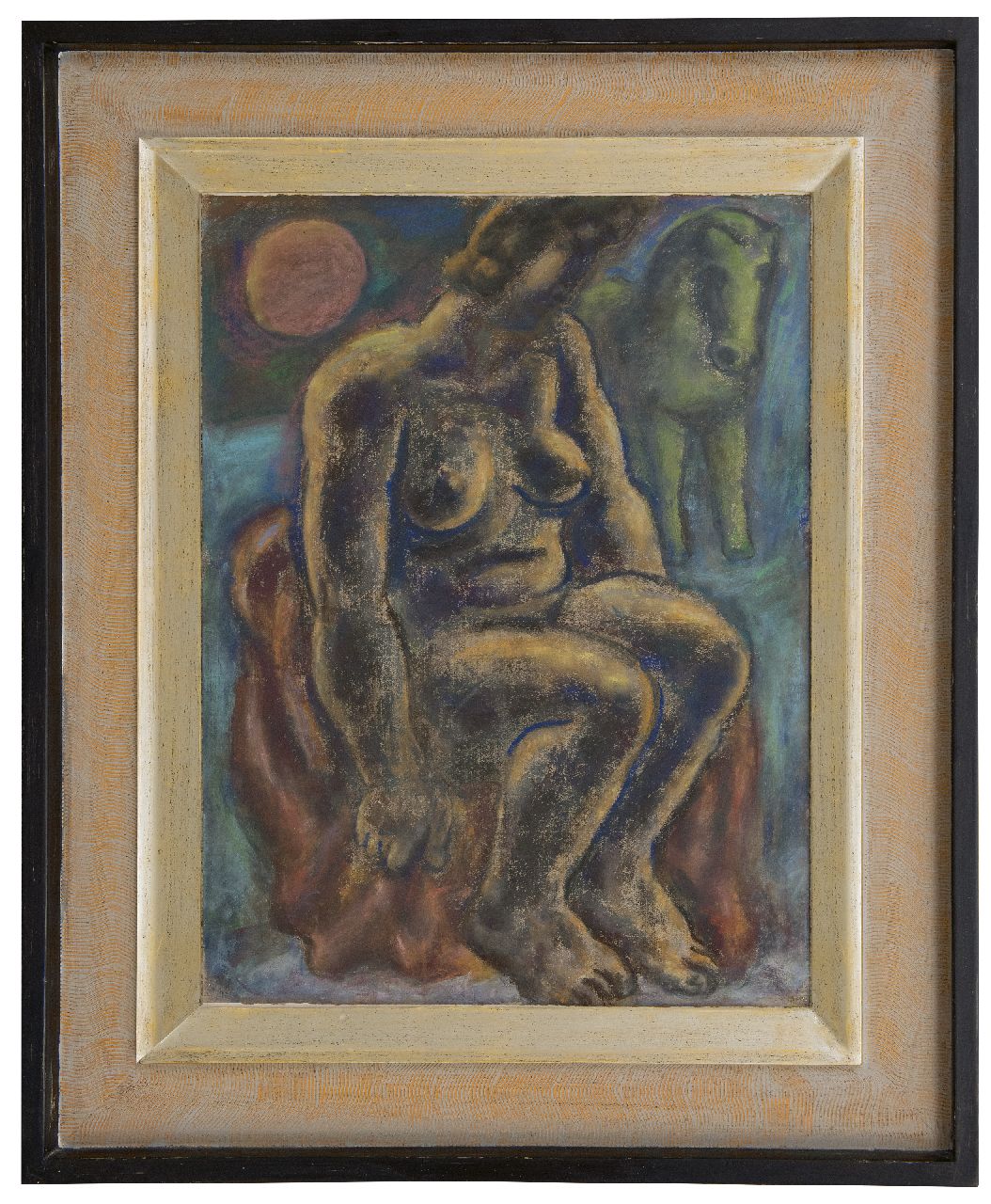 Gestel L.  | Leendert 'Leo' Gestel | Aquarellen en tekeningen te koop aangeboden | Zittende vrouw met paard, pastel op papier 63,0 x 48,0 cm, gesigneerd linksonder (resten) en gedateerd 1932 (vaag)