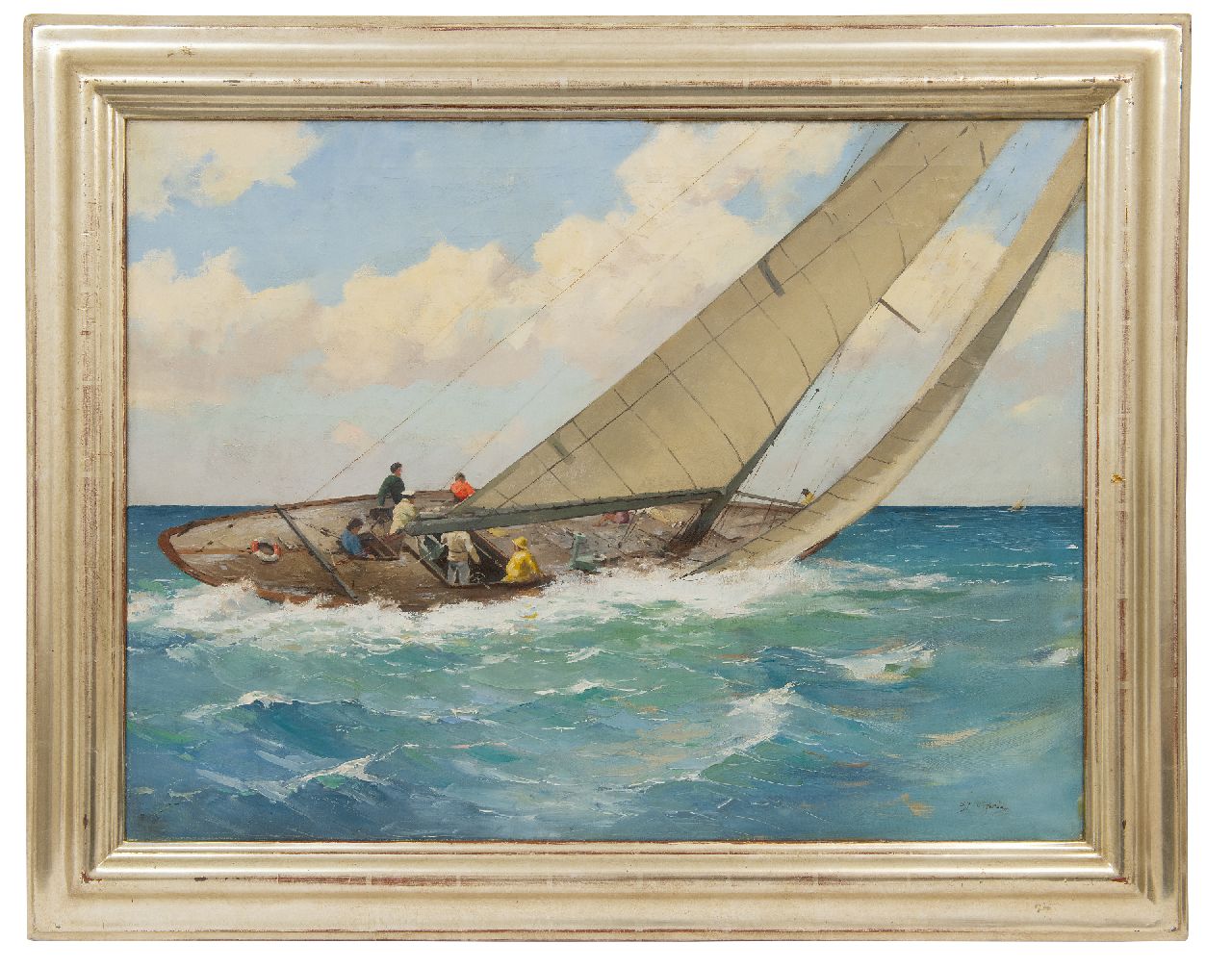 Ligtelijn E.J.  | Evert Jan Ligtelijn, Zeilschip in actie, olieverf op doek 60,2 x 79,6 cm, gesigneerd rechtsonder