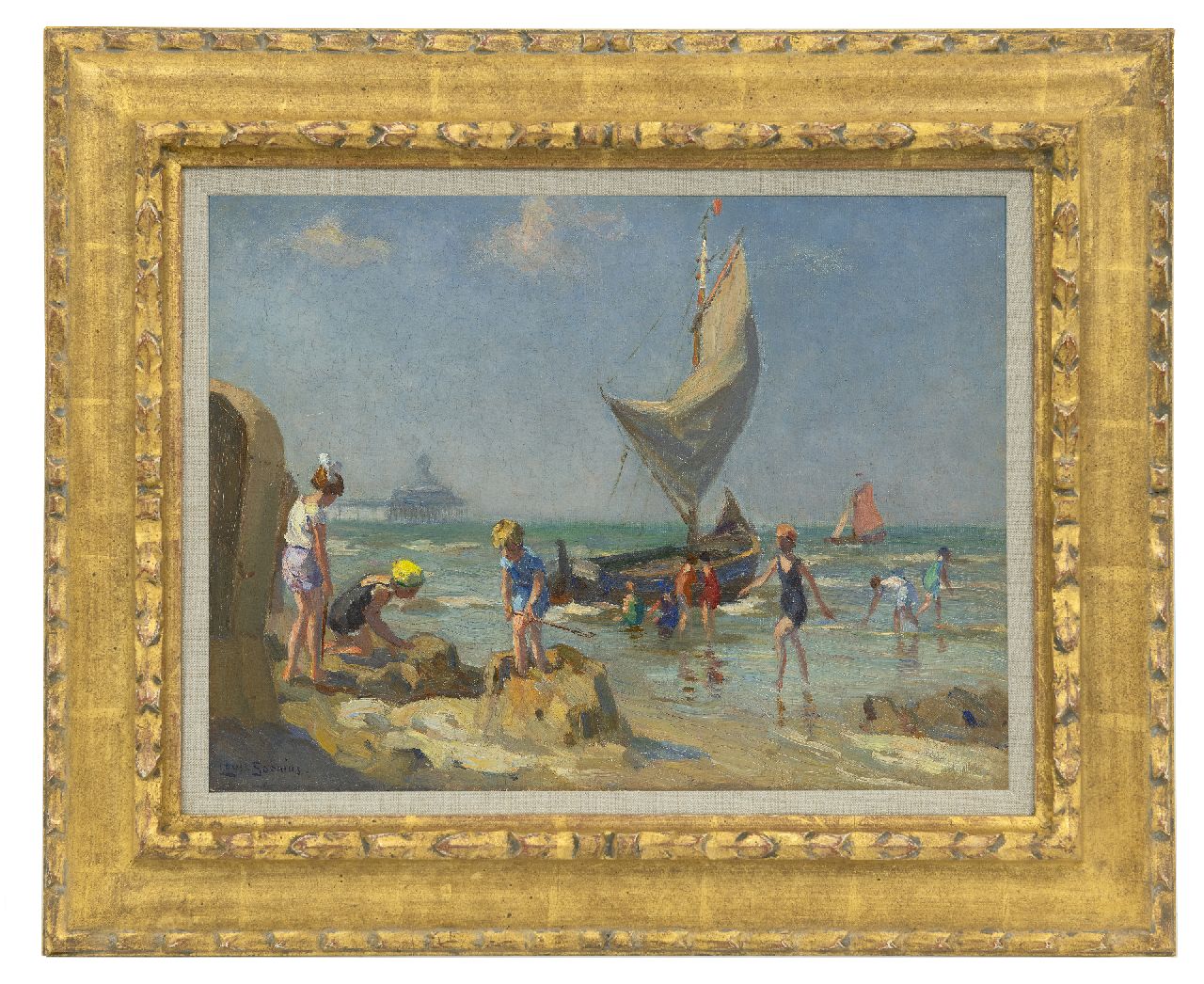 Soonius L.  | Lodewijk 'Louis' Soonius, Kinderen op het strand van Scheveningen, olieverf op doek 30,2 x 40,2 cm, gesigneerd linksonder
