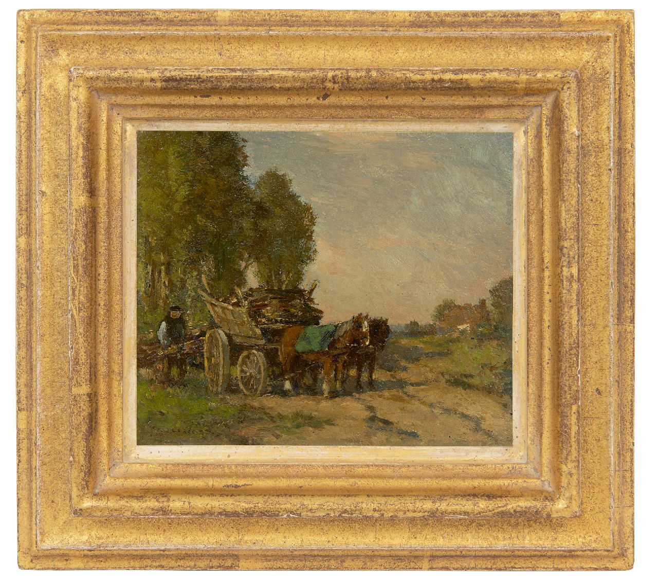 Akkeringa J.E.H.  | 'Johannes Evert' Hendrik Akkeringa | Schilderijen te koop aangeboden | Houtkar aan de bosrand, olieverf op paneel 13,5 x 15,8 cm, gesigneerd linksonder