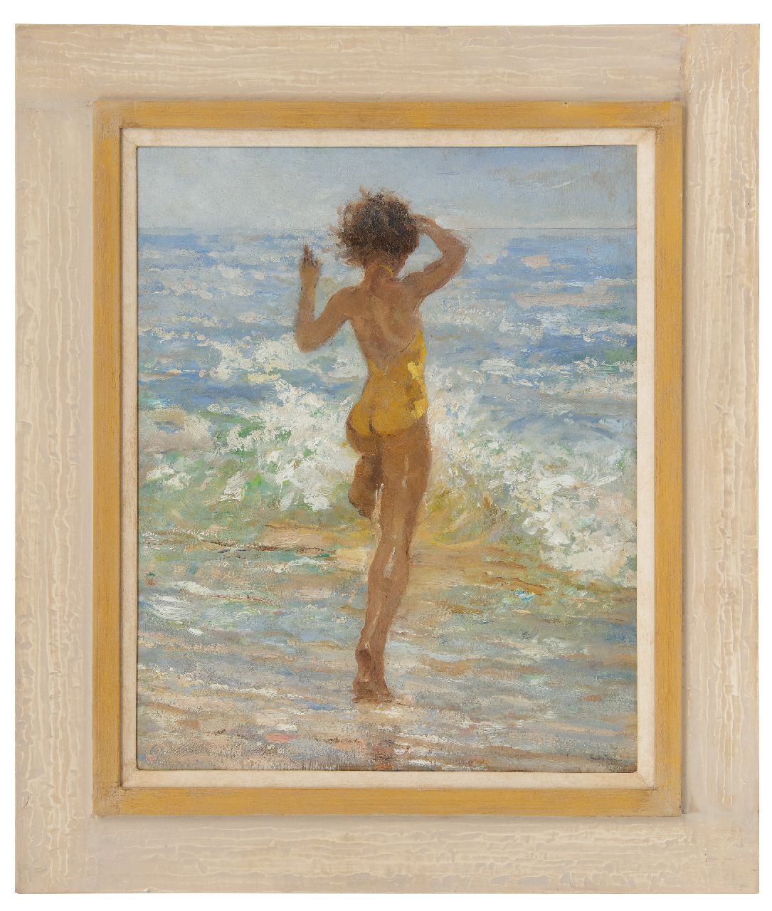 Vaarzon Morel W.F.A.I.  | Wilhelm Ferdinand Abraham Isaac 'Willem' Vaarzon Morel, Meisje in zee, olieverf op paneel 50,3 x 40,7 cm