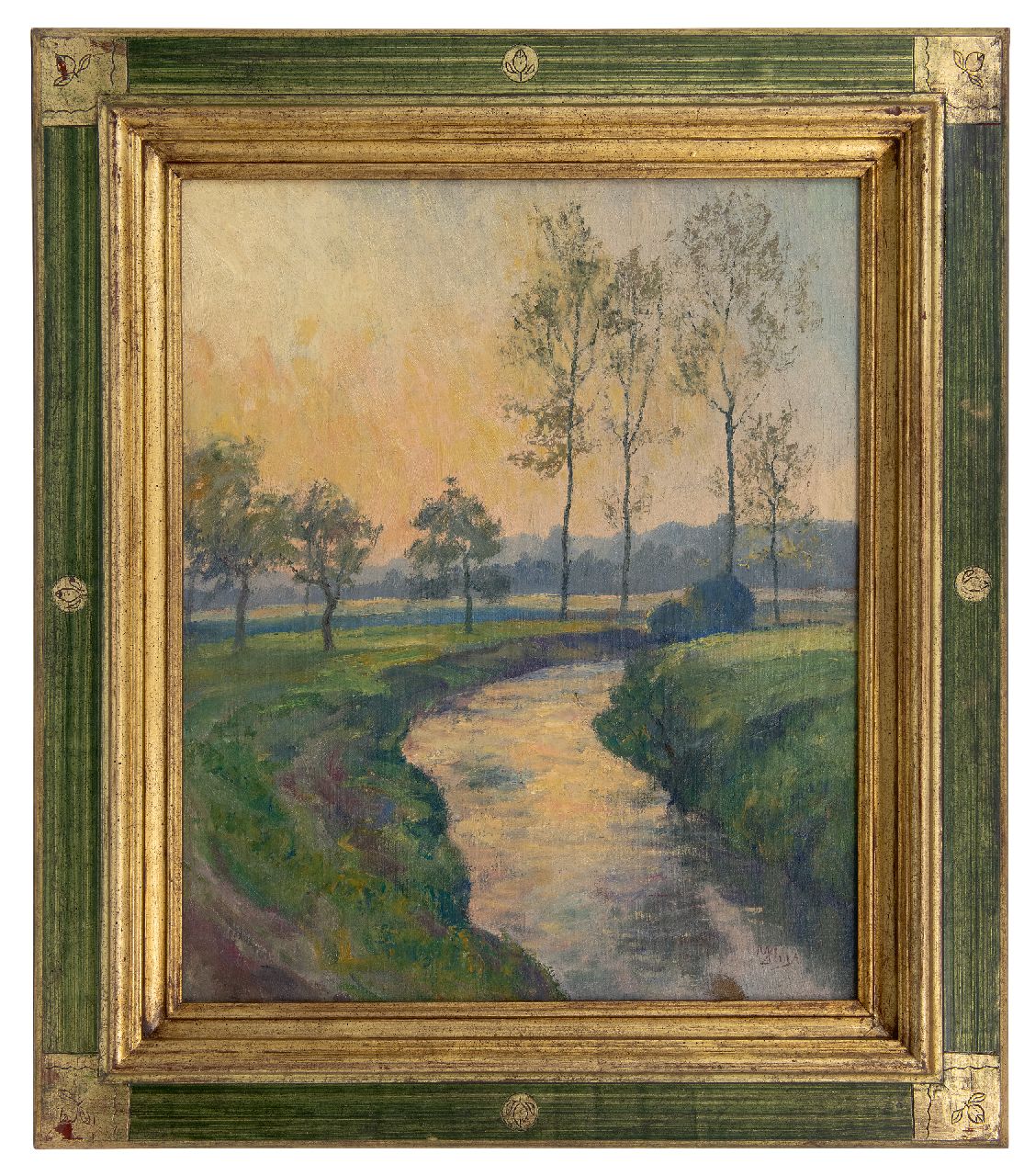 Huys M.  | Modest Huys | Schilderijen te koop aangeboden | Vlaams landschap met beek (vermoedelijk de Mandel of de Leie), olieverf op doek 60,5 x 50,3 cm, gesigneerd rechtsonder