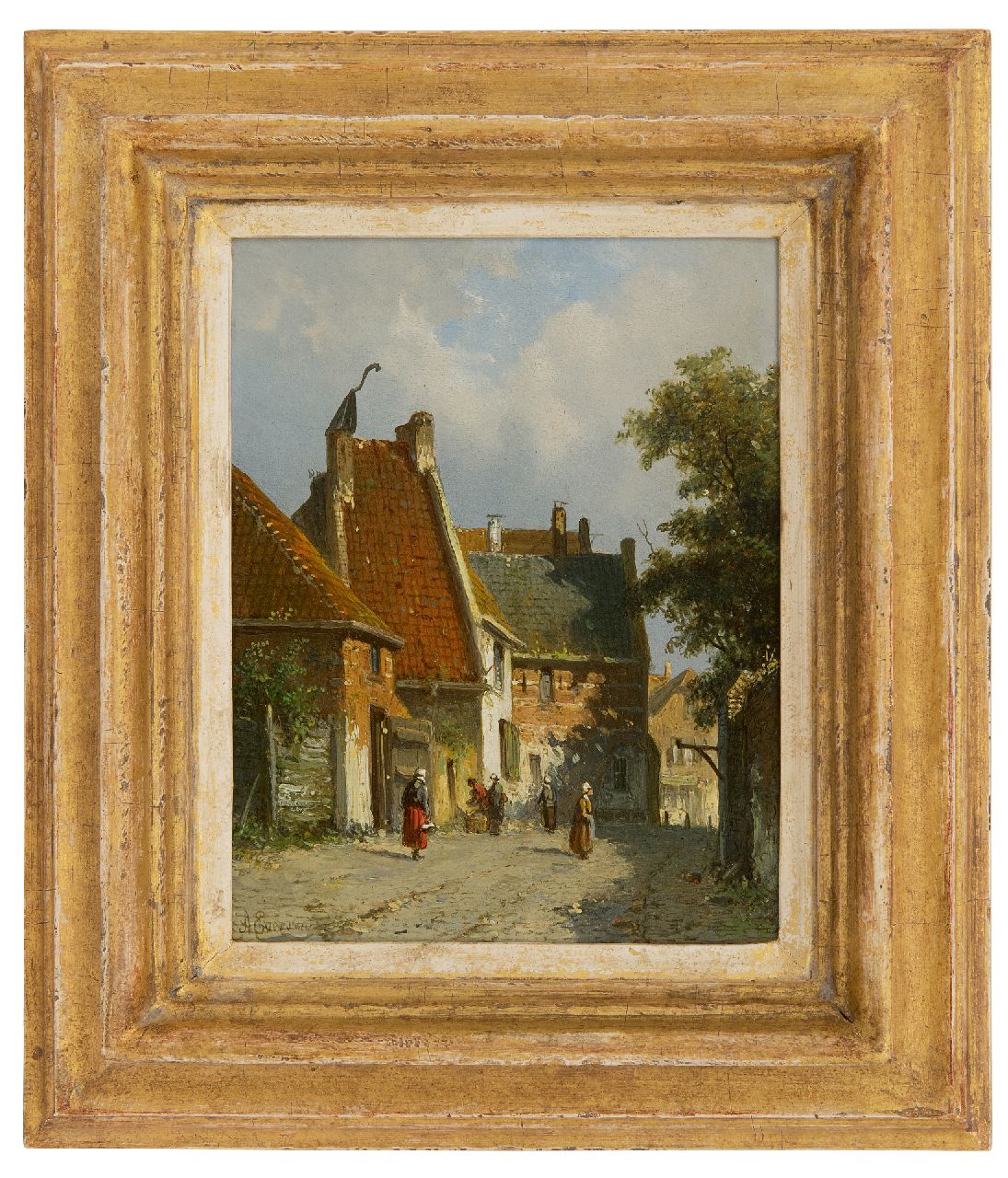 Eversen A.  | Adrianus Eversen, Zonnig dorpsstraatje, olieverf op paneel 19,1 x 14,9 cm, gesigneerd linksonder