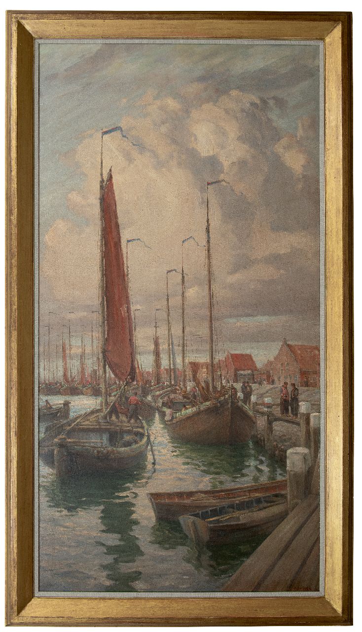 Randall M.  | Maurice Randall | Schilderijen te koop aangeboden | De haven van Volendam, olieverf op doek 175,3 x 91,3 cm, gesigneerd rechtsonder