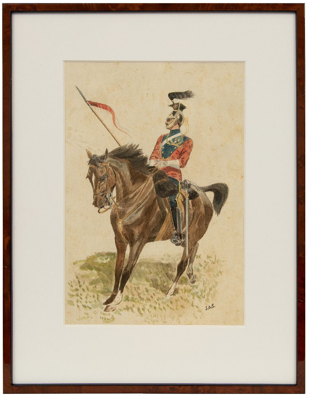 Staring W.C.  | Willem Constantijn Staring | Aquarellen en tekeningen te koop aangeboden | Cavalerist te paard, aquarel op papier 30,9 x 21,0 cm