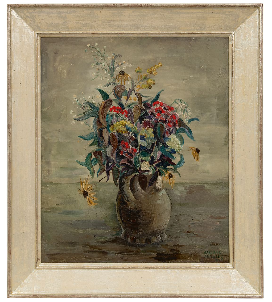 Lubbers A.  | Adriaan Lubbers | Schilderijen te koop aangeboden | Bloemstilleven in aardewerken vaas, olieverf op doek 60,0 x 50,3 cm, gesigneerd rechtsonder en gedateerd 1946